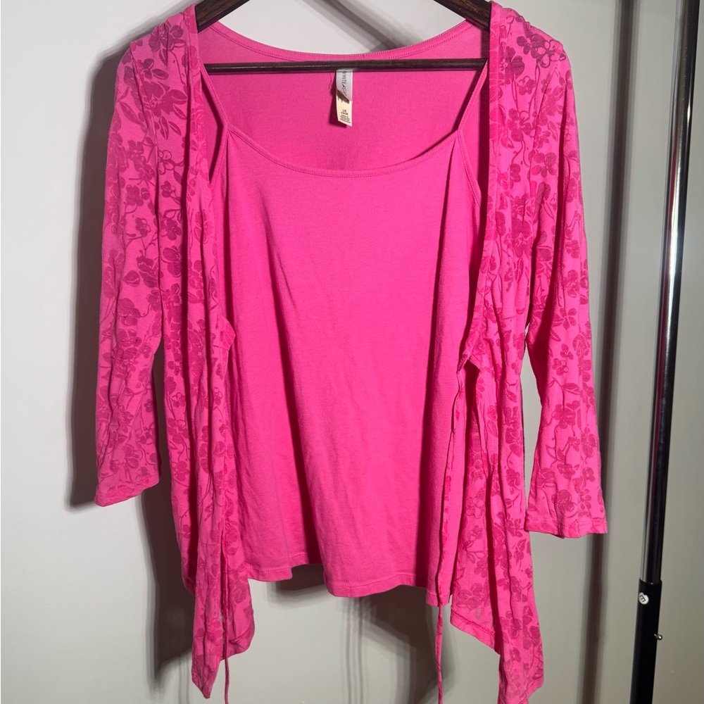 Vintage Pink Floral Cardigan Top With Camisole Attached Size Large 90s Boho - Picture 2 of 9
